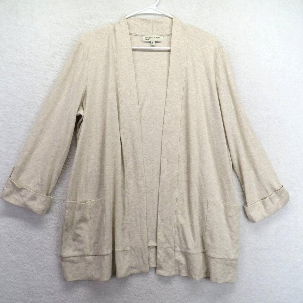 Jones New York Cardigan Womens XL Open Front Lightweight Pockets Button Sleeves